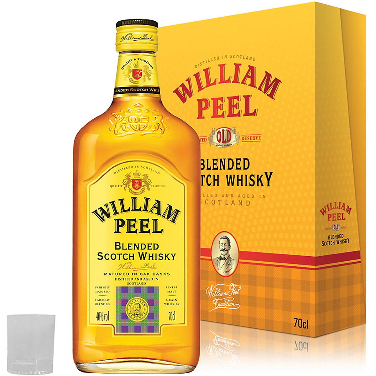 Bộ Sản Phẩm Rượu Blended Whisky William Peel 700ml 40% Hộp Cứng + Ly