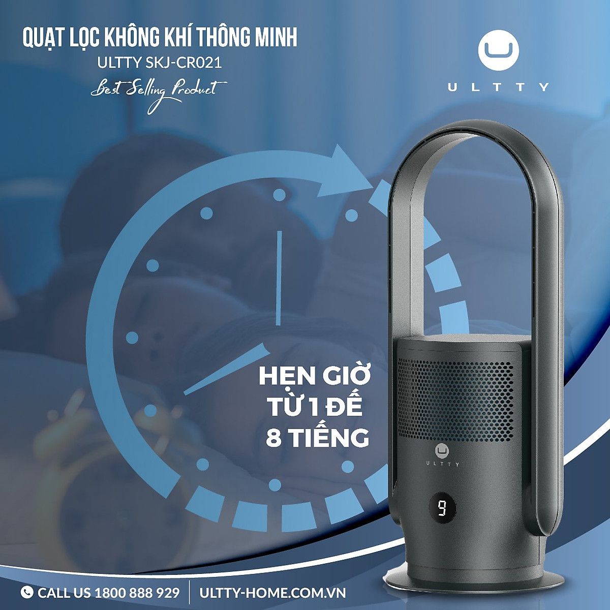 Combo Máy Lọc Không Khí U ULTTY SKJ CR021 Dạng Quạt Màu Đen + Màng lọc HEPA H13 Nano Phân Tử Bạc - Hàng Chính Hãng