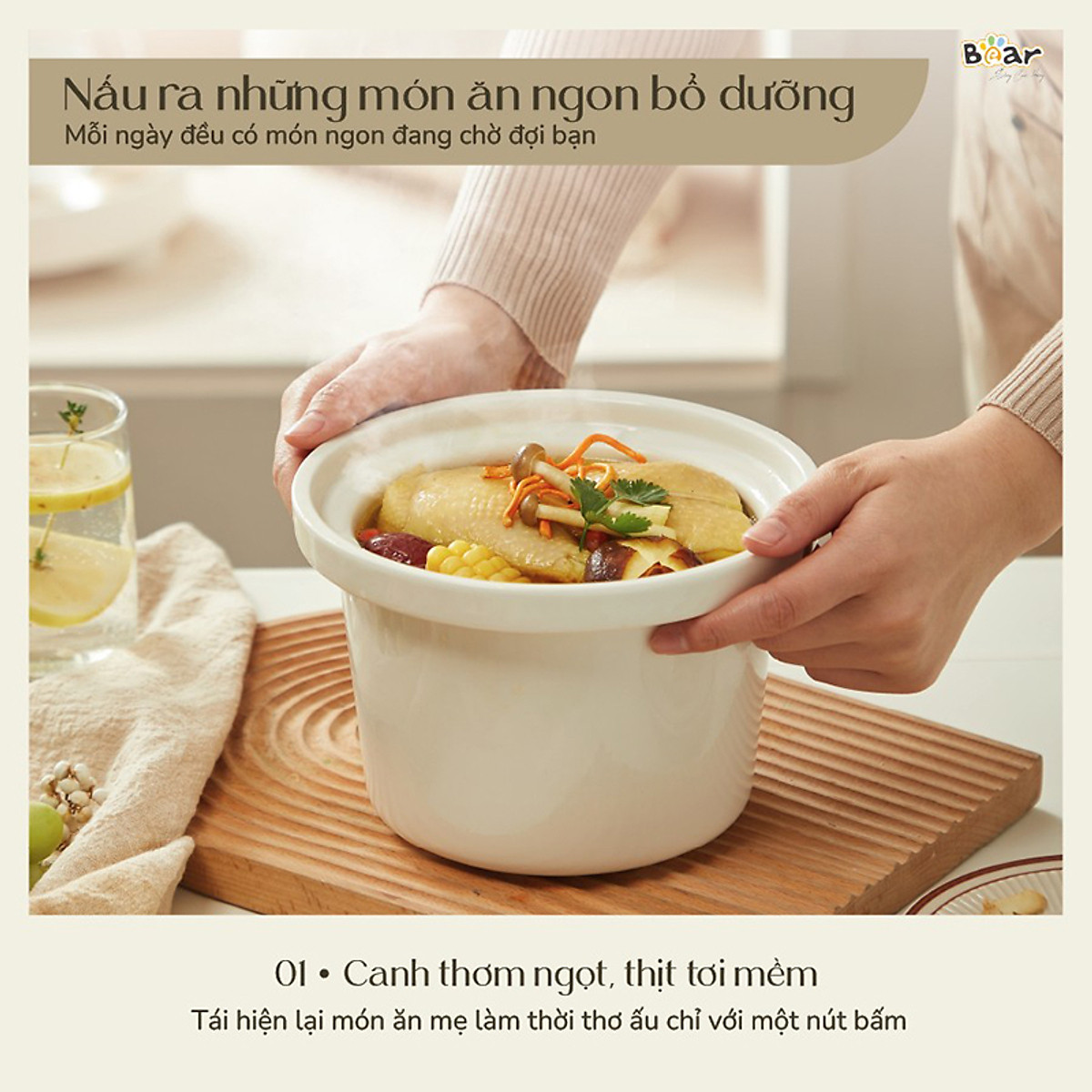 Nồi Nấu Cháo, Nấu Chậm 1.5L Bear SB-NNC15 (120W) - Hàng chính hãng