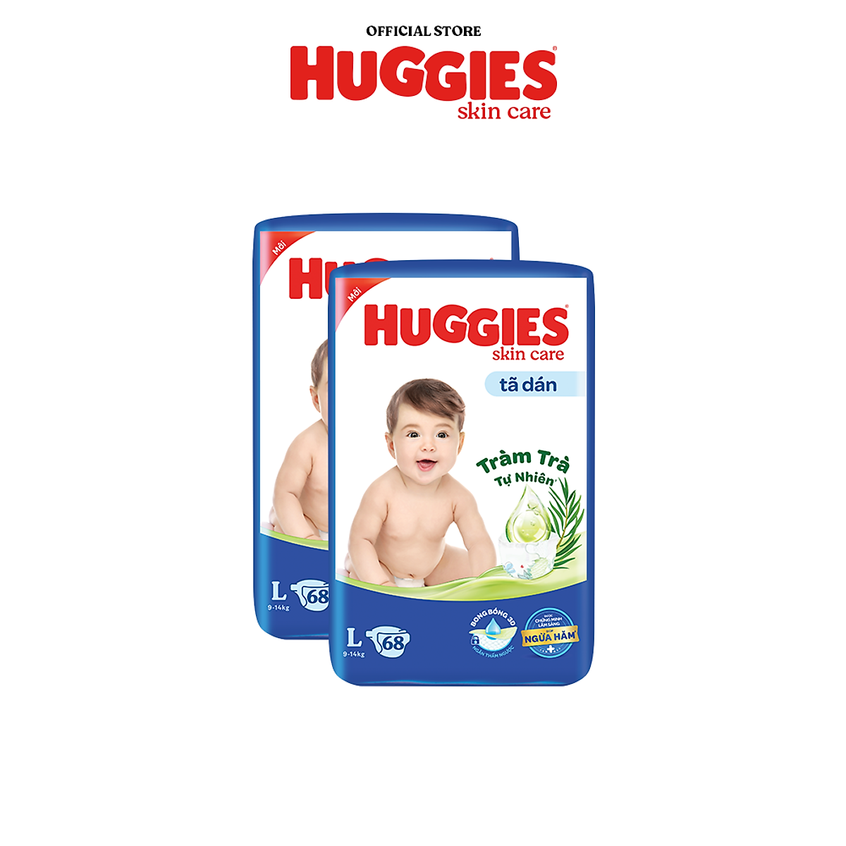 Combo 2 Tã/bỉm dánHuggies Skincare Super Jumbo M76+3/L68/XL60/XXL54