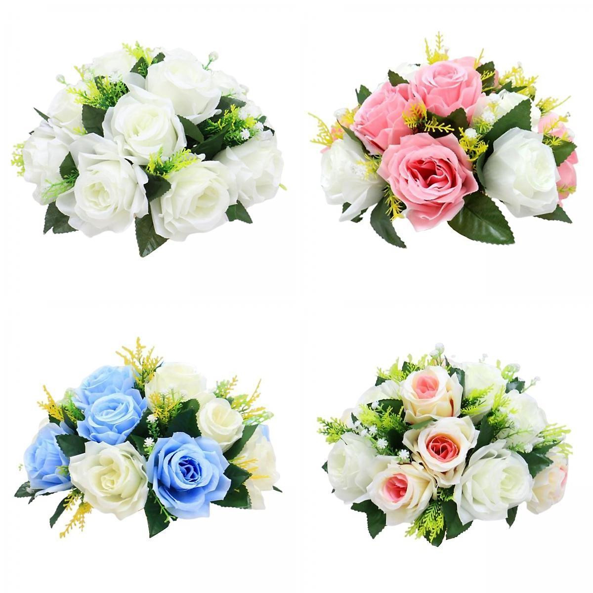 4 Pieces Realistic Artificial Rose Flowers Wedding Bouquet Decor multi color