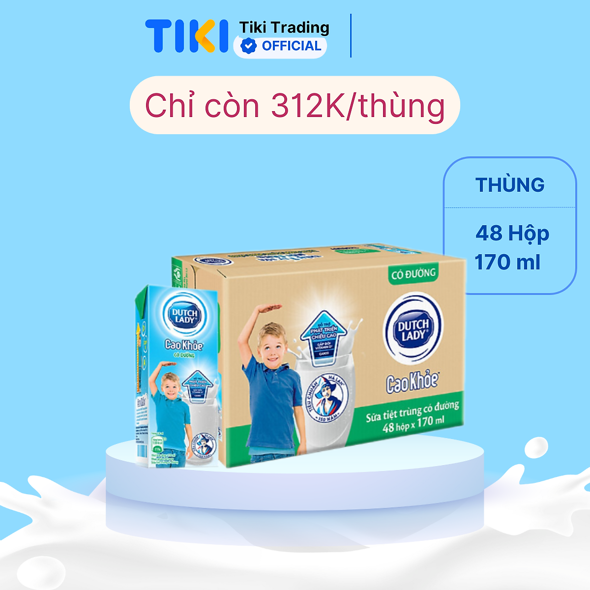 Thùng 48 Hộp Sữa Uống Dutch Lady Cô Gái Hà Lan Có Đường Cao Khỏe (48X170ml)