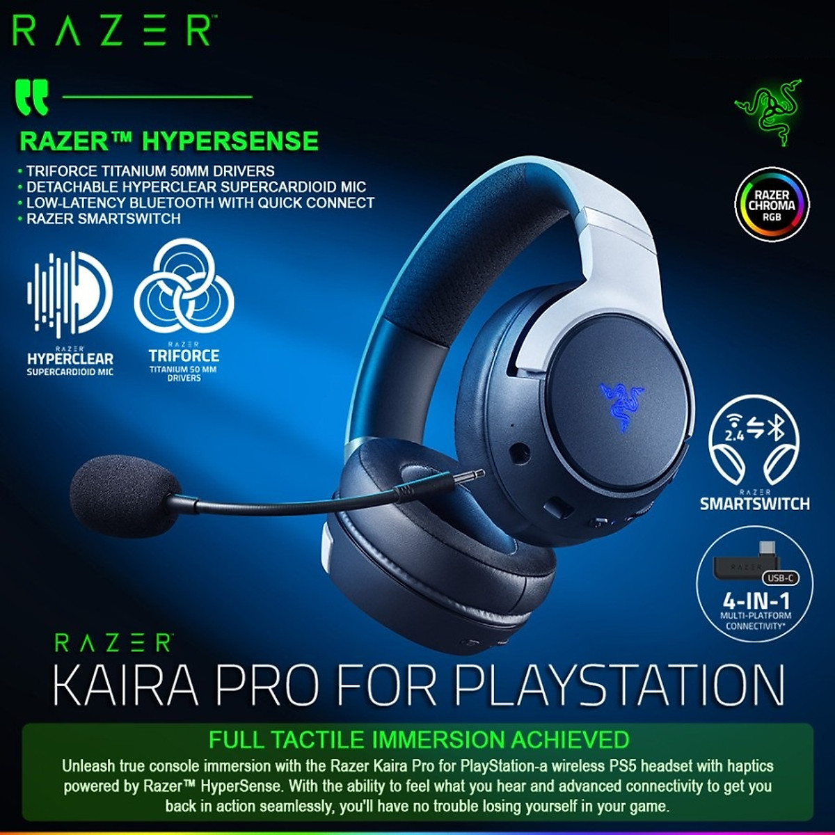 Auriculares Razer Kaira Pro For Playstation Wireless Multip