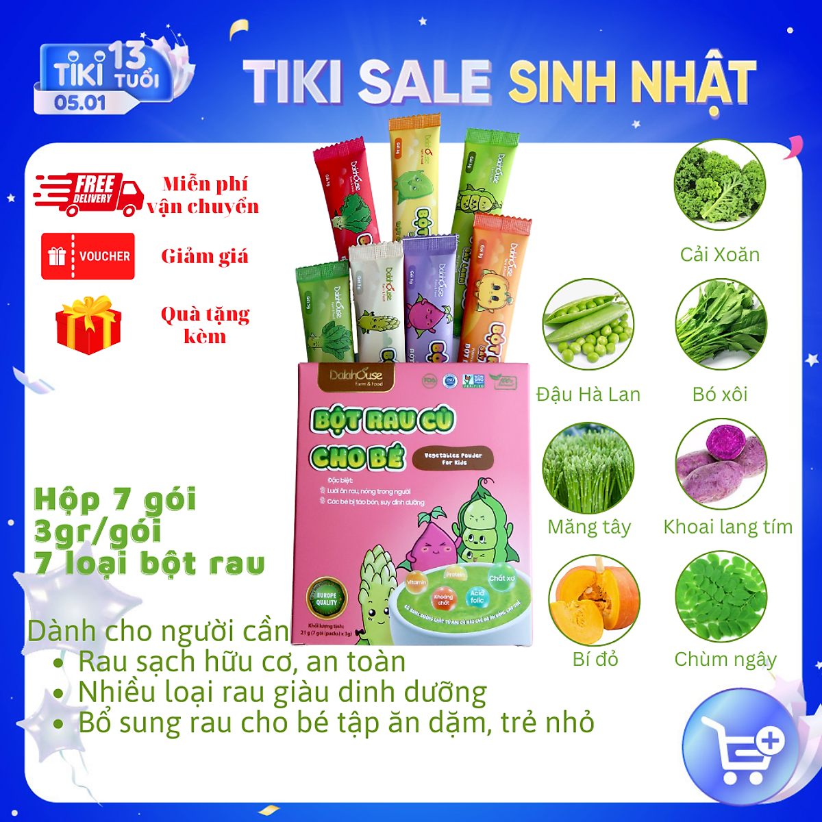 Bột rau dinh dưỡng cho bé Dalahouse - 7 vị với 7 loại bột rau giàu dưỡng chất - Cân bằng chế độ dinh dưỡng cho trẻ