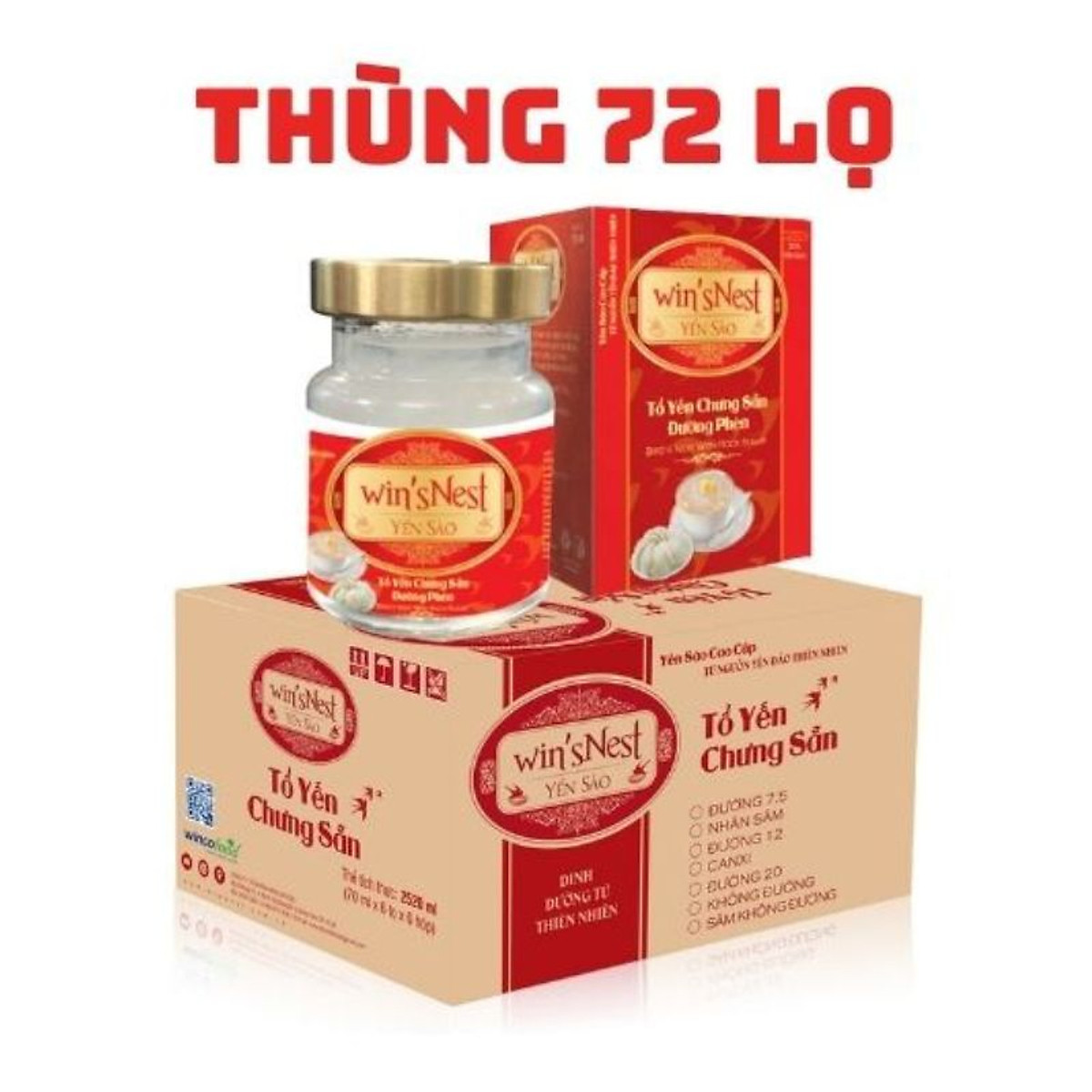 Thùng 72 lọ Yến sào win'sNest tổ yến chưng sẵn đường lọ 20% (70ml)
