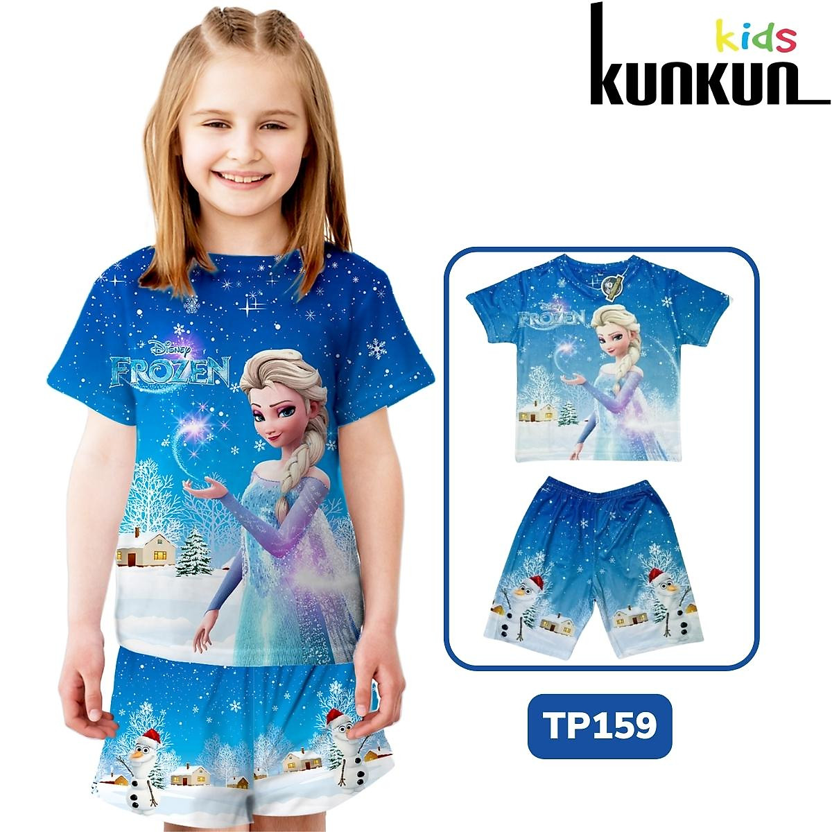 Đồ Bộ Thun Có Tay In 3D cho bé gái hình Elsa - Đồ bộ bé gái