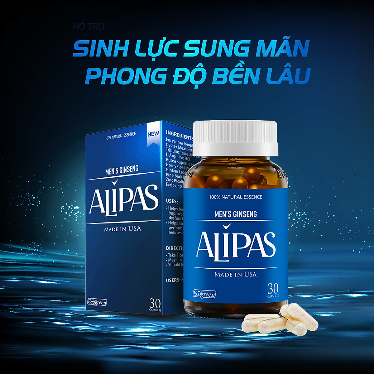 Viên uống ALIPAS tăng cường sinh lý nam với Eurycoma longifolia, Oyster Meat, Pine Bark Extract (30 viên)