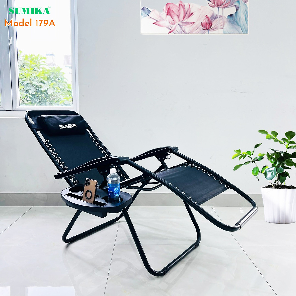 Ghế xếp thư giãn SUMIKA 179A - Khóa kim loại, khung thép tròn, tải trọng 200kg