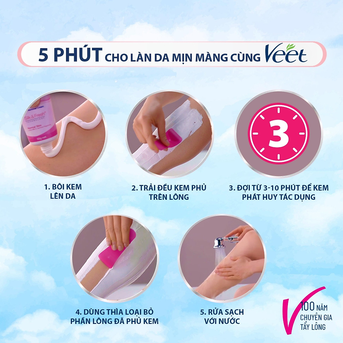 Kem tẩy lông Veet cho da nhạy cảm, hộp lớn 100g tiết kiệm, công thức Pure cải tiến