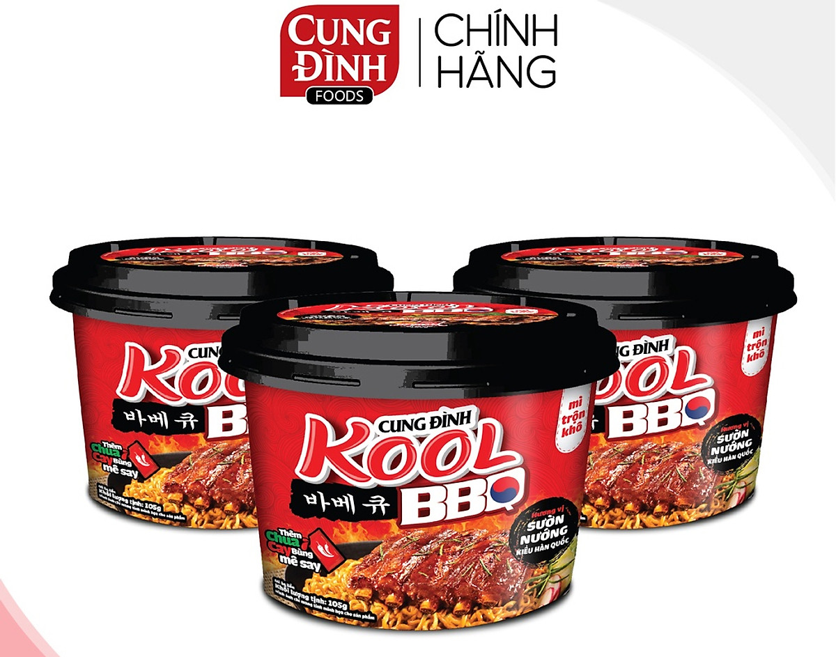 Thùng Mì Cung Đình Kool BBQ Sườn Nướng Kiểu Hàn Quốc (99g x 12 hộp)
