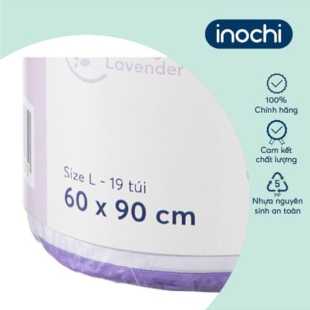Túi rác tiện dụng Inochi -Soji 50L x 19 túi (Size L) Hương Lavender có quai
