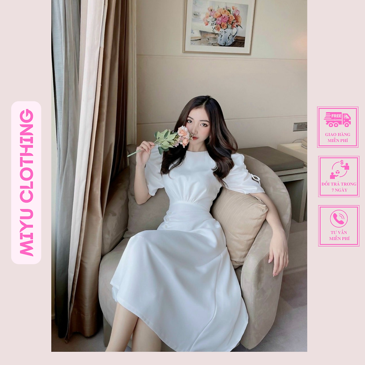 VÁYĐẦM XỐP VÂN TRẮNG DÁNG DÀI TAY NGẮN CUTOUT VAI CHẠY ĐƯỜNG KHOÁ TRƯỚC  DÁNG XOÈ VỪA SANG CHẢNH  Shopee Việt Nam