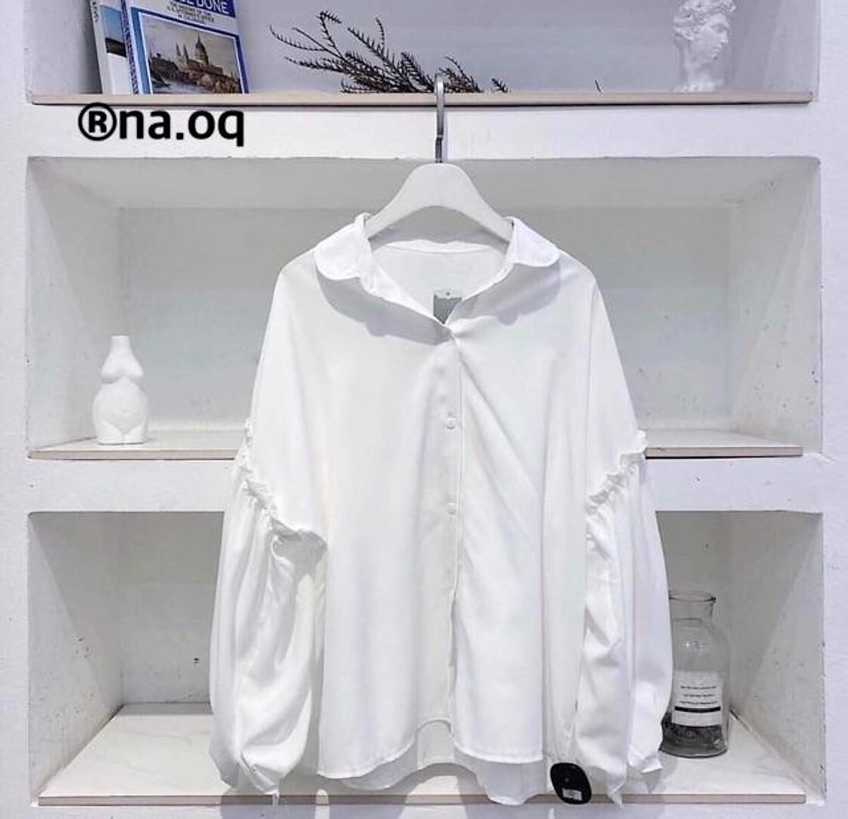 Áo sơ mi trắng nữ cổ tàu tay phồng Madela phong cách hàn quốc  ASM01   Lazadavn