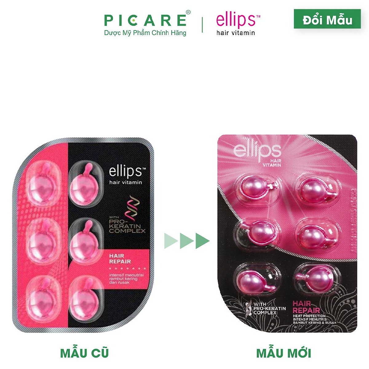 Mua Viên Serum Dưỡng Tóc Ellips Hair Vitamin Pro Keratin Complex Giúp Phục Hồi Tóc, Nuôi Dưỡng Tóc Óng Mượt (Vỉ 6 Viên) - Keratin Hair Repair (màu hồng) tại PICARE VIET NAM Mua Viên Serum Dưỡng Tóc Ellips Hair Vitamin Pro Keratin Complex Giúp Phục Hồi Tóc, Nuôi Dưỡng Tóc Óng Mượt (Vỉ 6 Viên) - Keratin Hair Repair (màu hồng) tại PICARE VIET NAM