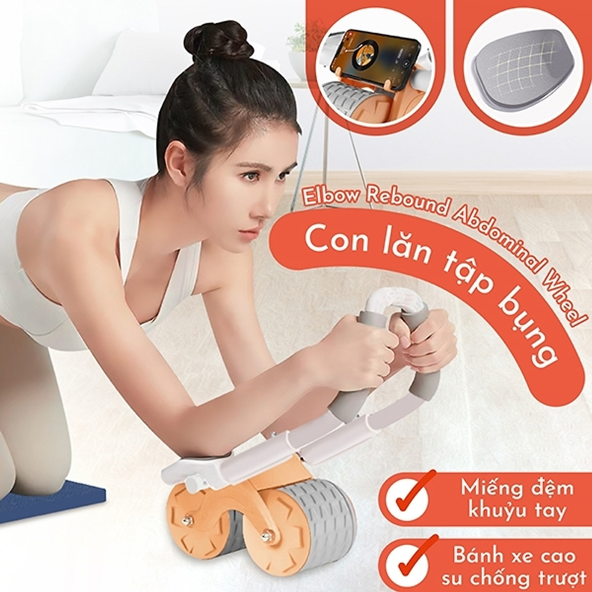Dụng cụ tập cơ bụng tại nhà 2 Bánh chống đẩy,Con lăn tập bụng thế hệ mới có trợ lực, chống trơn trượt,dụng cụ plank tập gym giúp eo thon gọn hàng cao cấp