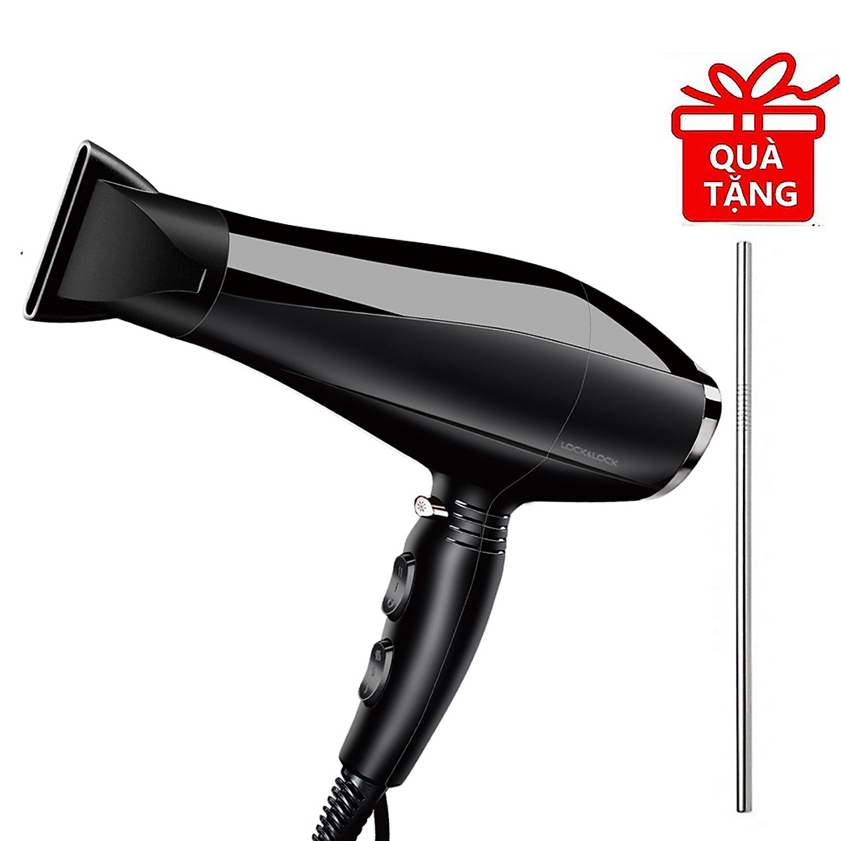 Máy Sấy Tóc Lock&Lock ENA146BLK 2000-2300W (Màu Đen) - Hàng chính hãng, 3 Cấp Độ Gió, 3 Chế Độ Sấy, Sấy Mạnh Mau Khô Tóc, Tặng Kèm Ống Hút Inox