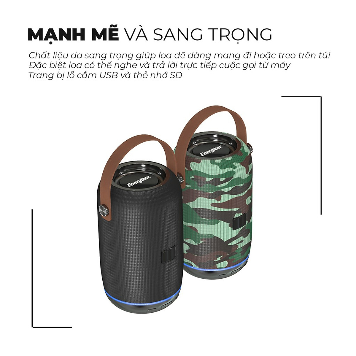 Loa Bluetooth kèm pin sạc dự phòng Energizer BTS-103BK, Hỗ trợ chức năng Rảnh tay, FM, thẻ Micro SD, USB, AUX - Hàng chính hãng