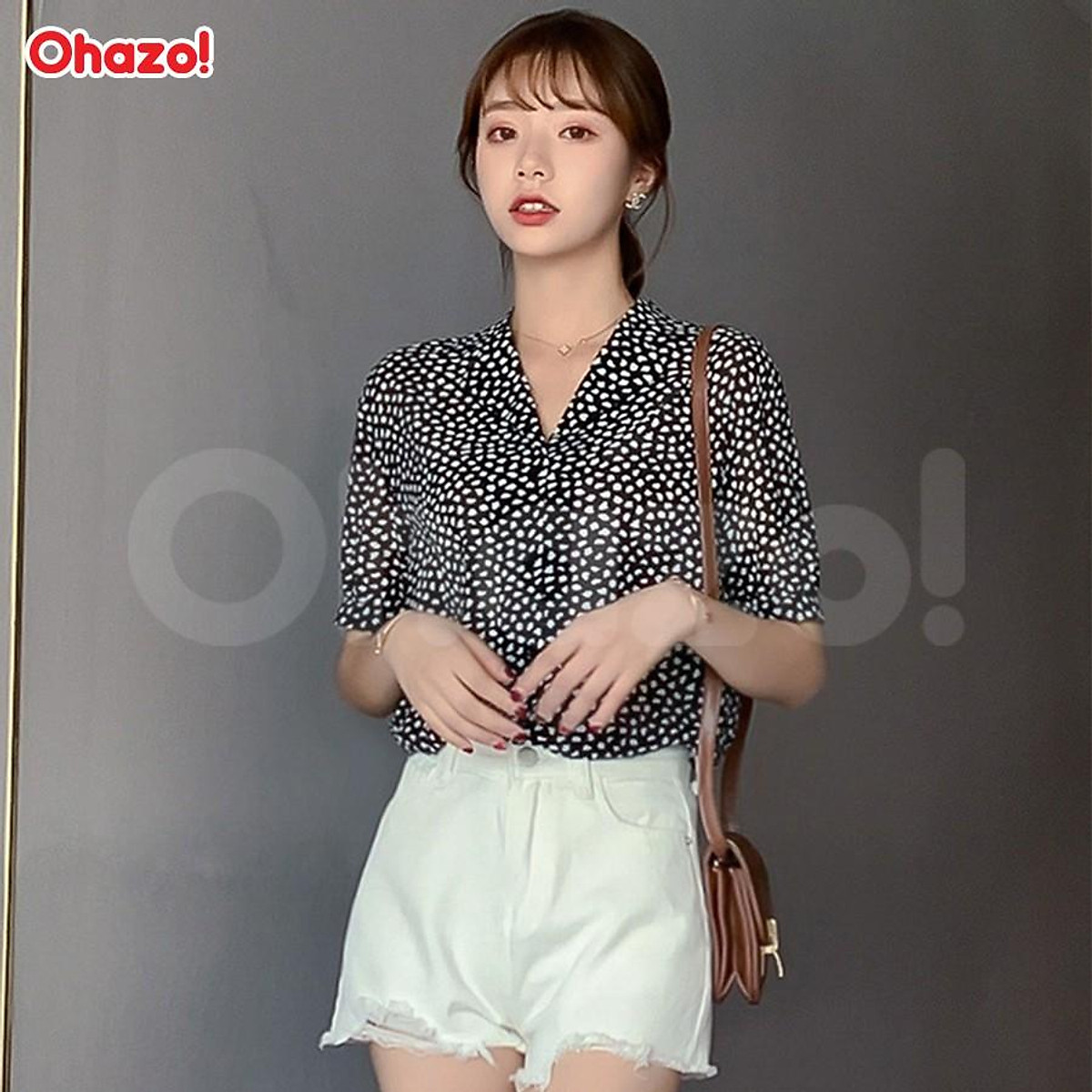 Áo sơ mi nữ kiểu họa tiết chấm bi tay ngắn thời trang Hàn Quốc - AG116 Áo Sơ Mi Nữ Kiểu Họa Tiết Chấm Bi Tay Ngắn Thời Trang Hàn Quốc - Ag116