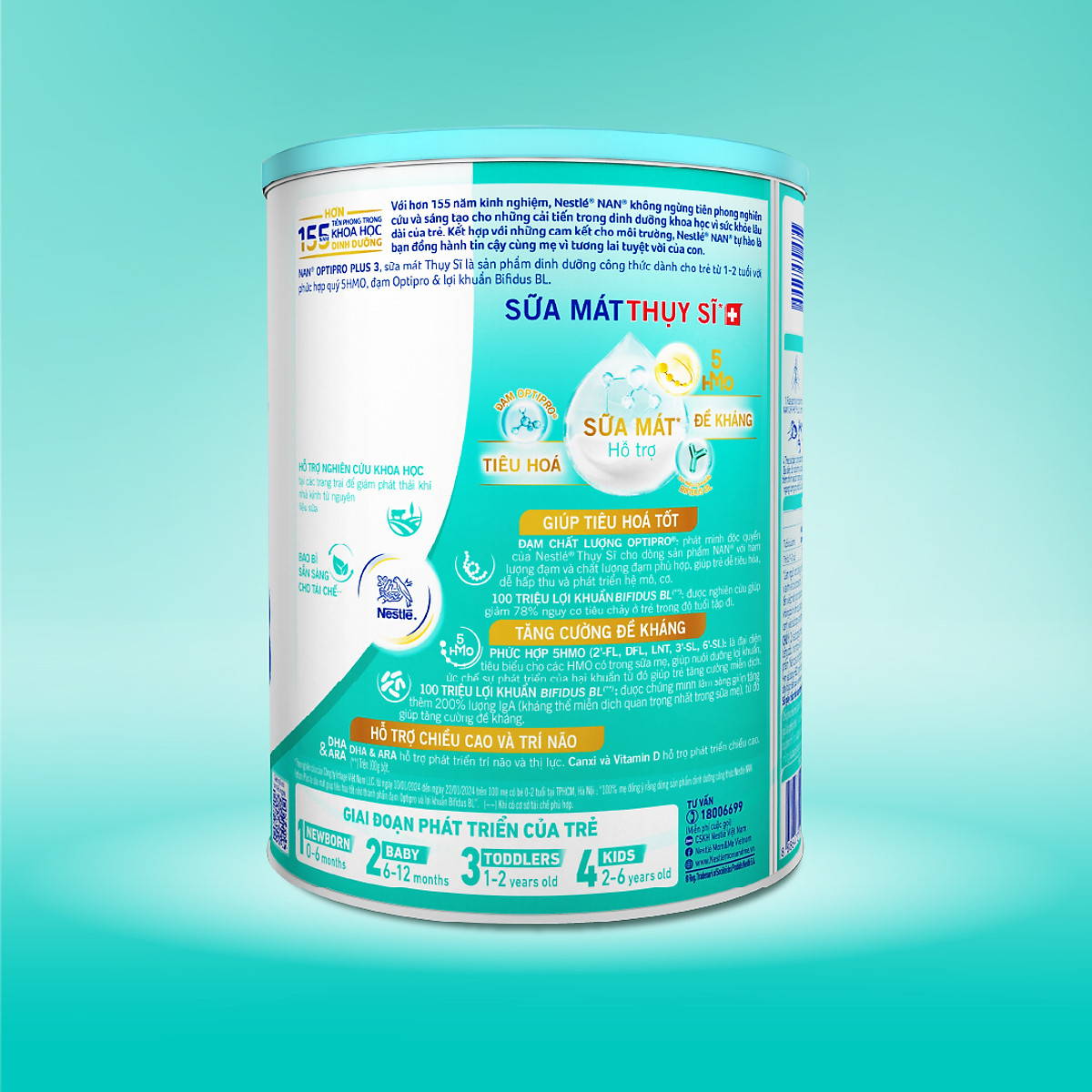 Sữa Bột Nestlé NAN OPTIPRO PLUS 3 800g/lon với 5HMO - Hỗ trợ Tiêu Hóa, Đề Kháng, Trí Não & Chiều Cao - Bé 1-2 tuổi