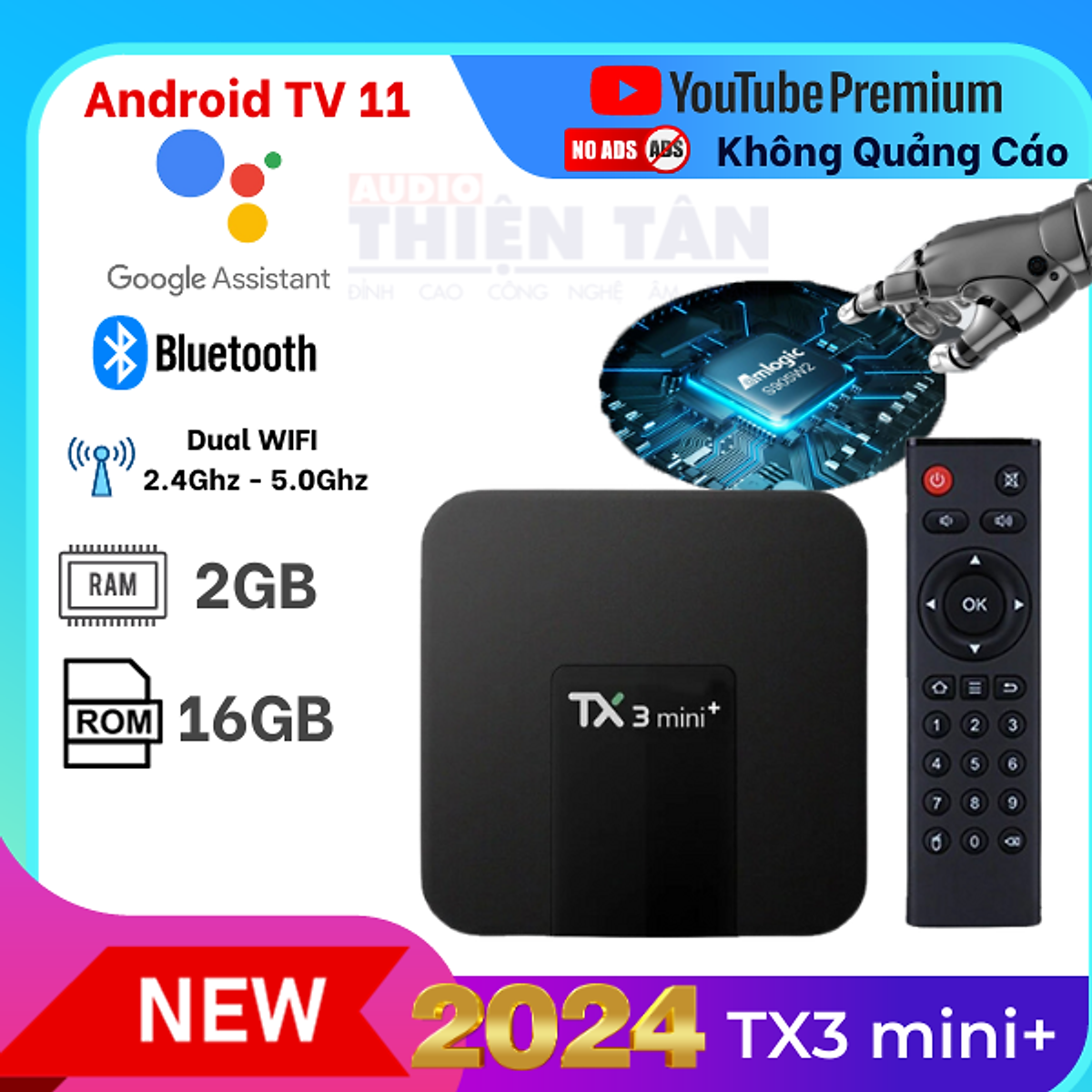 Box TV TX3 mini+ (2024) - Ram 2G/16G  Android TV 11.0 - Chip Amlogic S905W2 - Bluetooth 5.0 - Xem Truyền Hình Đá Banh Miễn Phí - Hàng Nhập Khẩu