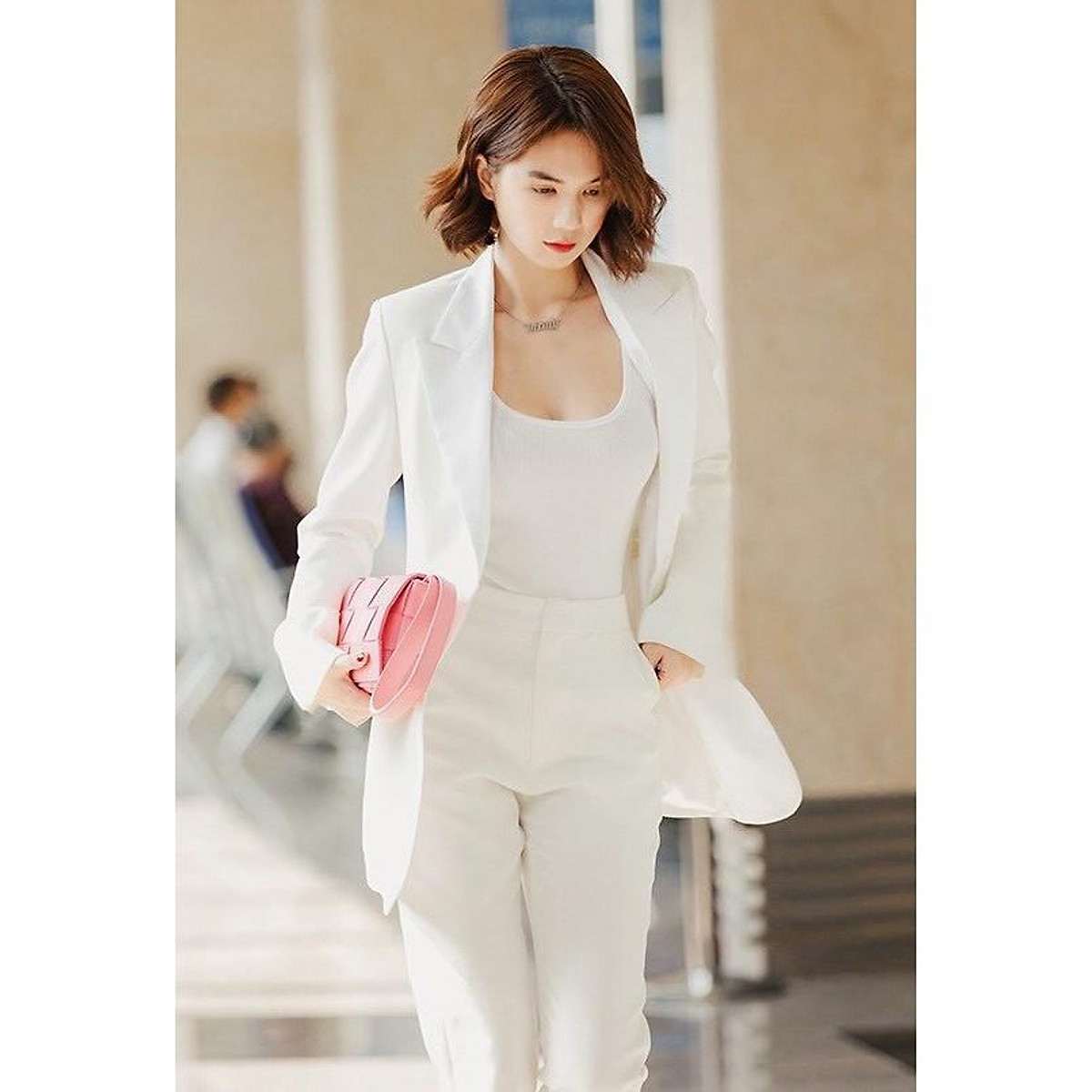 Bộ vest nữ áo vest nữ Hàn Quốc màu trắng đẹp sang trọng DKX0008  DUKI  STORE