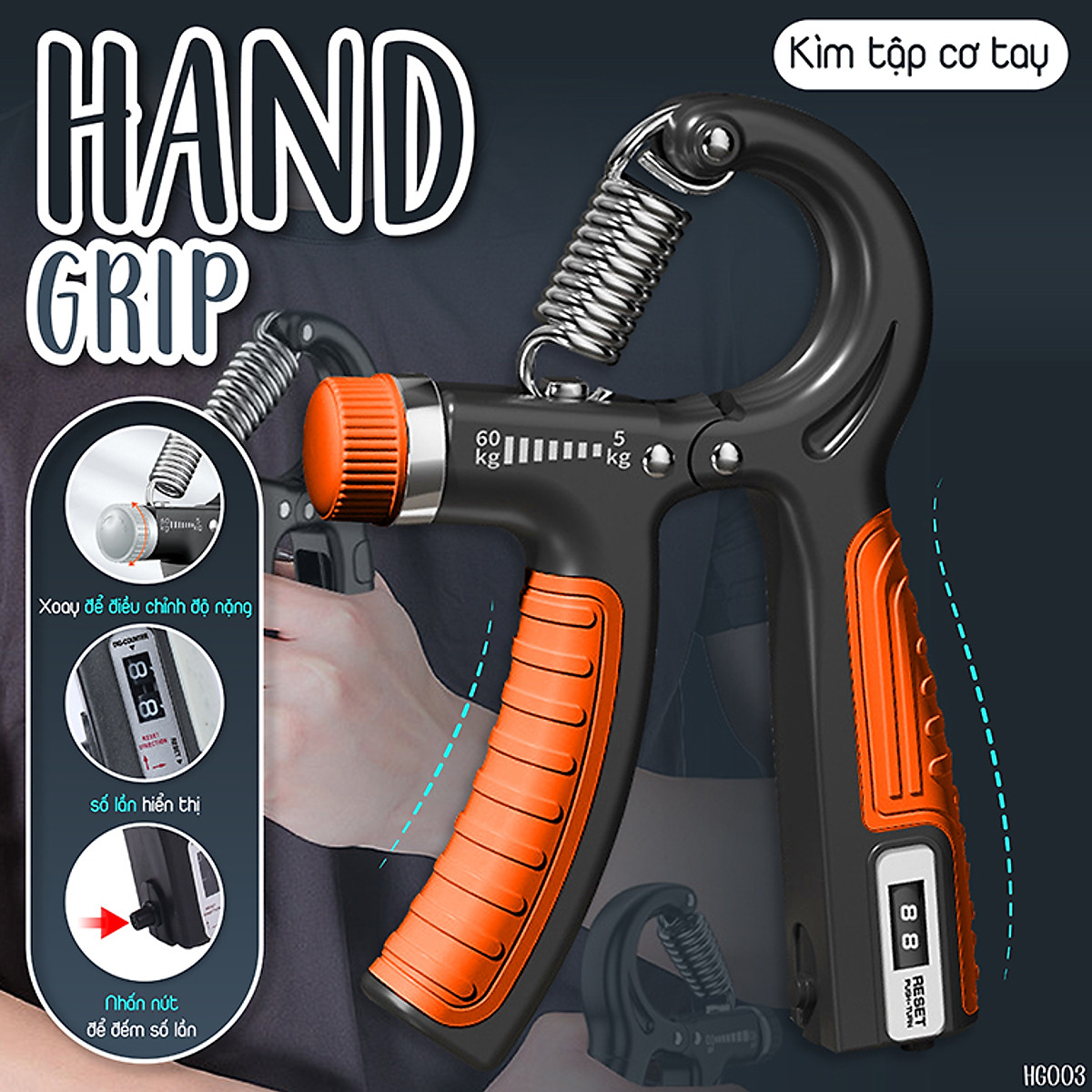 BG Kìm Bóp Tay Có Đếm 5-60kg , Kìm Tập Cơ Tay, Kìm bóp tập tay dụng cụ hỗ trợ tập cơ tay, cẳng tay, Dụng Cụ Tập Gym Tại Nhà Điều Chỉnh Lực