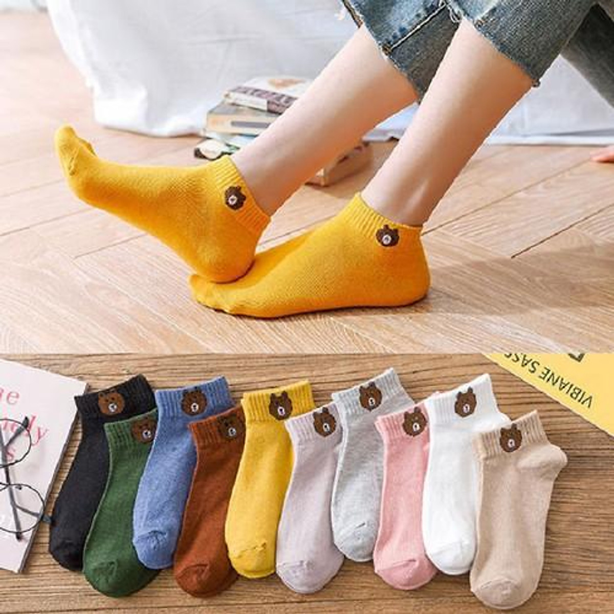 Tất Nữ Cổ Ngẵn, Tất Gấu Thời Trang Vintage Nhiều Màu
