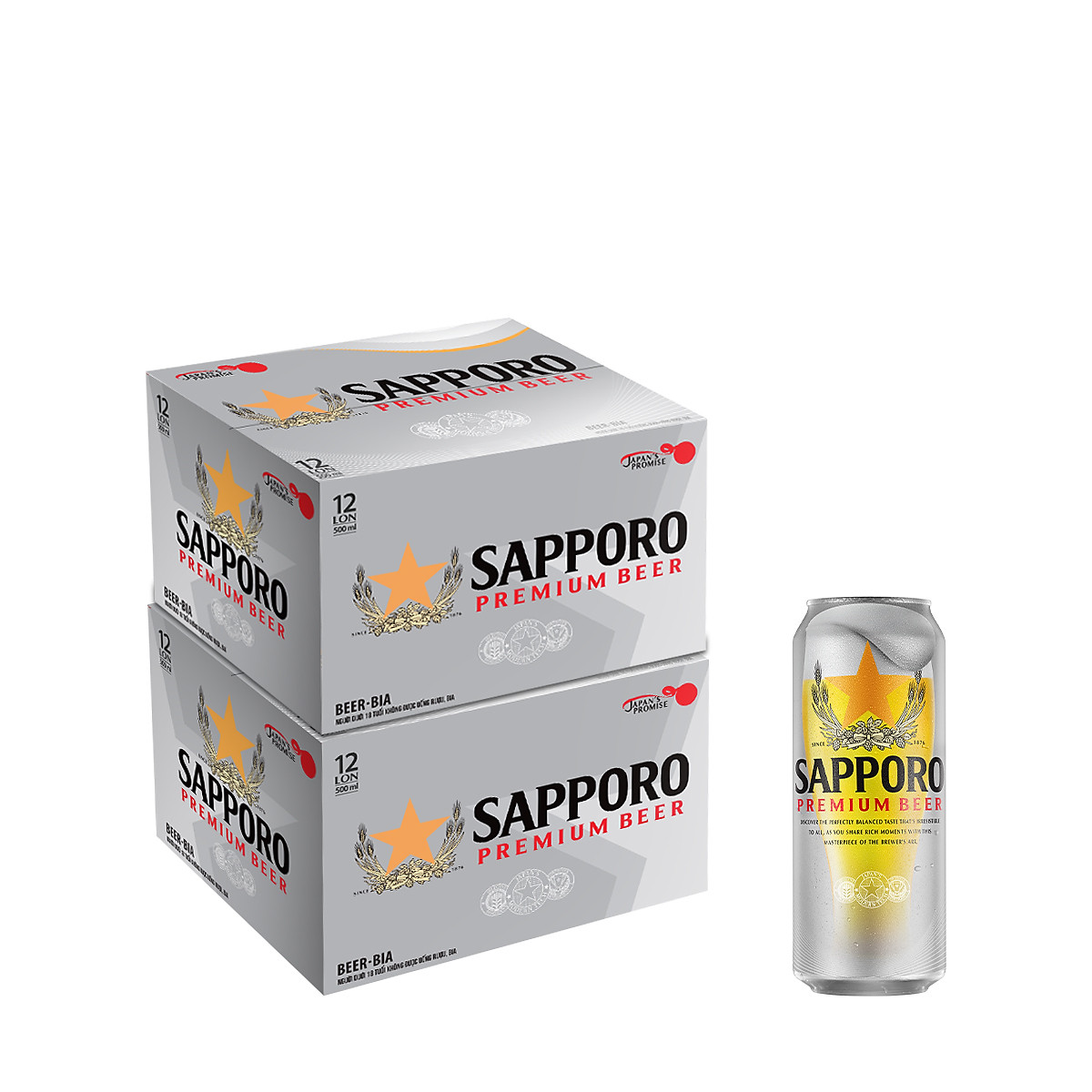 Combo 02 thùng Bia Sapporo Premium - 12 lon 500ml - Bia Nội Địa