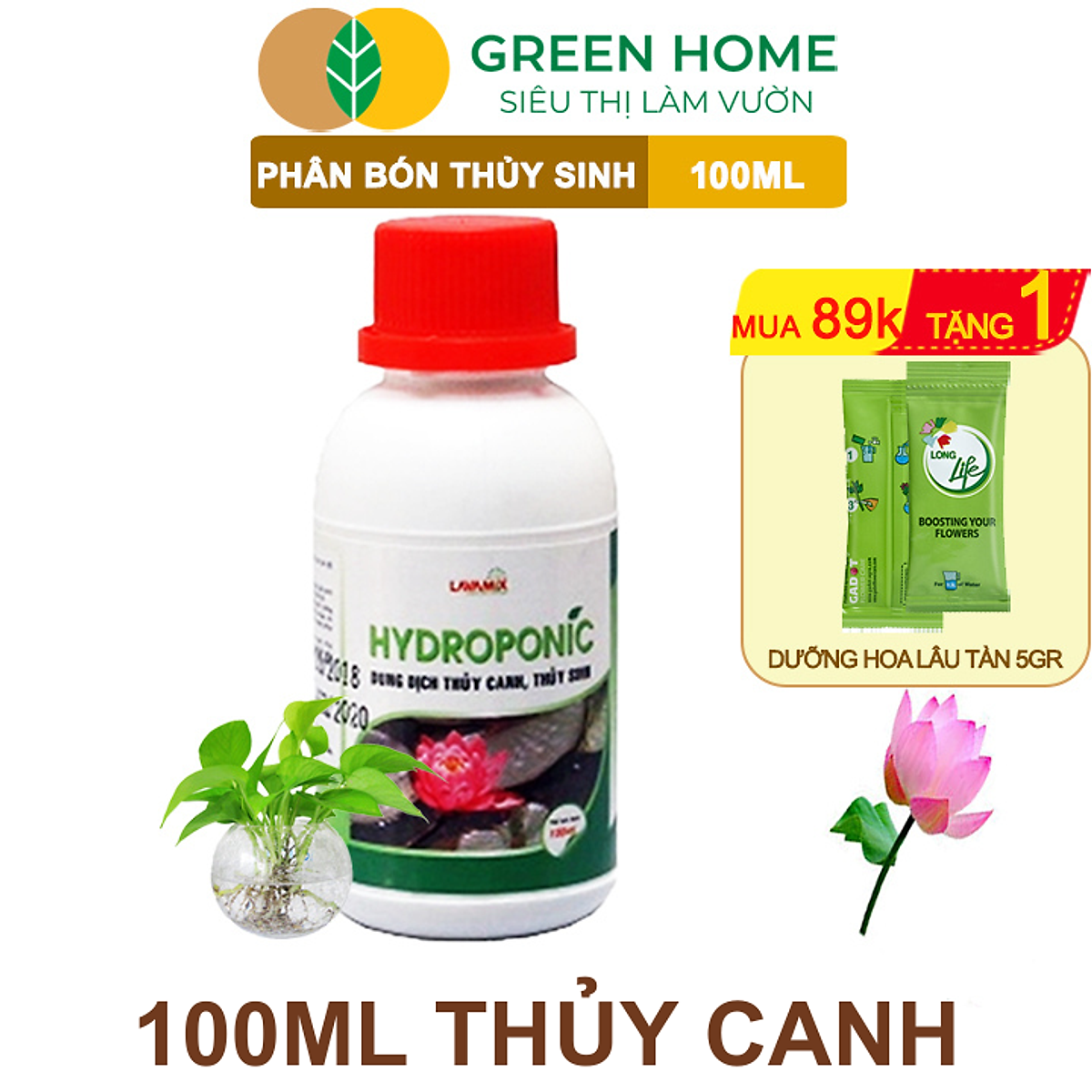 Dung Dịch Thủy Canh Greenhome, Lavamix, Phân Bón Cây Thuỷ Sinh, Hoa Sen, An Toàn Cho Cá, Tép Cảnh