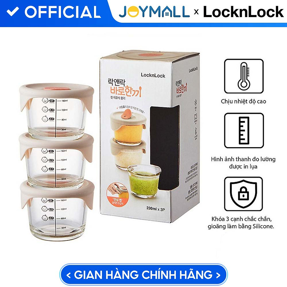 Hộp đựng thức ăn cho bé Lock&Lock có vạch chia LLG508S3 230ml x 3 hộp - LLG542S3 280ml x 3 hộp