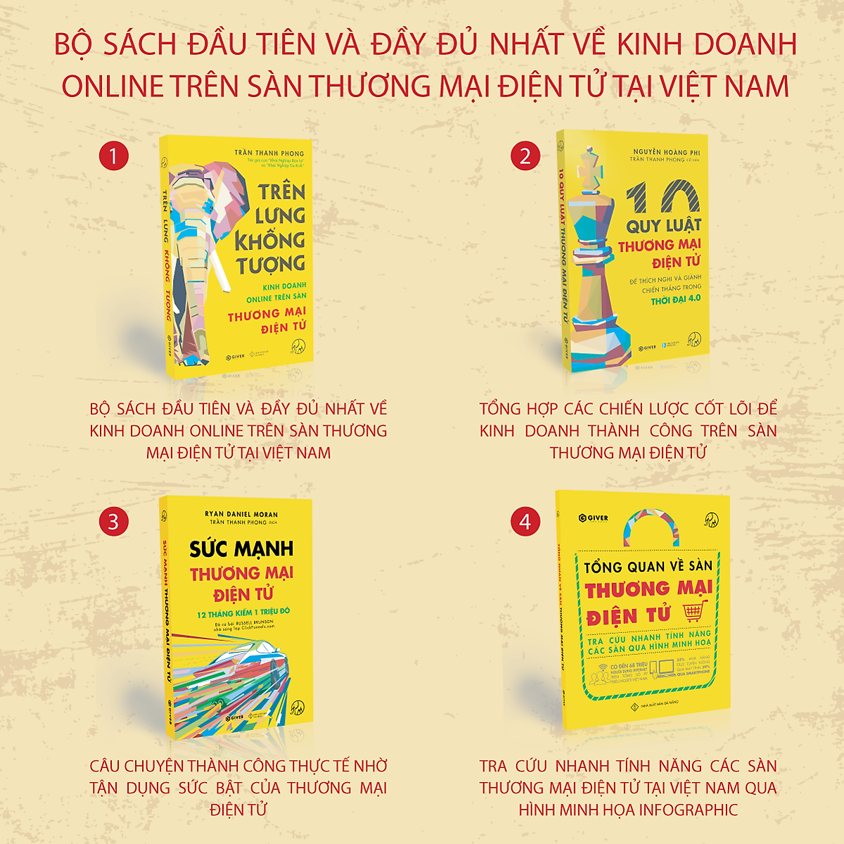 Trọn Bộ 4 Quyển Sách Trên Lưng Khổng Tượng - Kinh Doanh Online Trên Sàn Thương Mại Điện Tử - Khởi Nghiệp Với Bán Hàng Qua Mạng và Nhãn Hàng Riêng