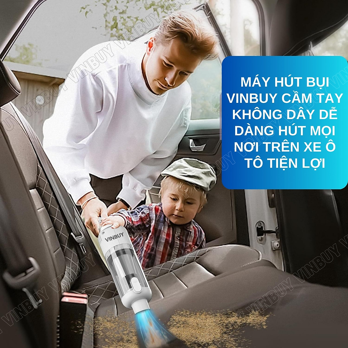 Máy hút bụi cầm tay, hút bụi xe ô tô, xe hơi, giường nệm, lực hút mạnh 22000PA, pin sạc không dây - Chính hãng VinBuy