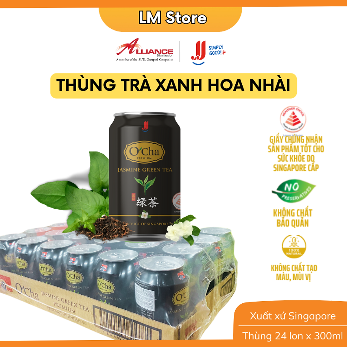 Thùng T rà Xanh Hoa Nhài JJ (24 Lon x 300ml) - Thương hiệu Singapore