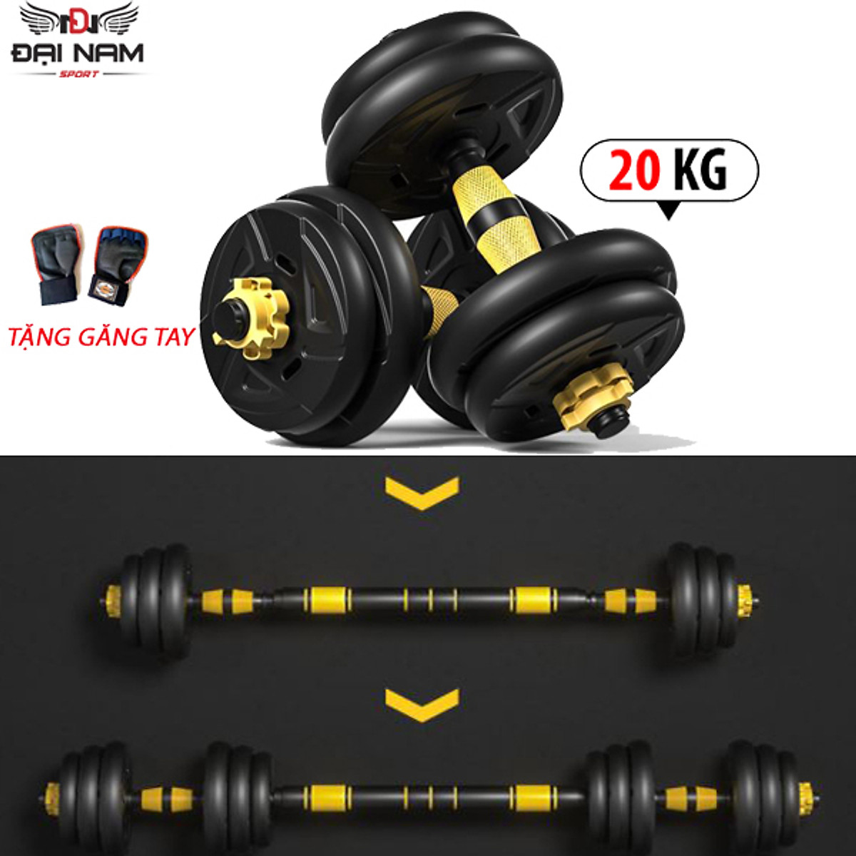Bộ Tạ Tay Đa Năng Điều Chỉnh 20kg Thiết Kế Mới Chính Hãng Đại Nam Sport + Tặng Găng Tay Tập Tạ