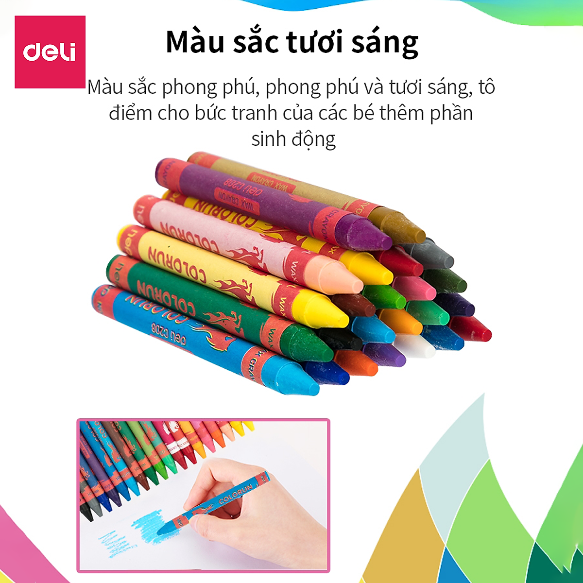Bút sáp nến Deli - 12 màu/18 màu/24 màu - 1 hộp - EC20800/EC20810/EC20820