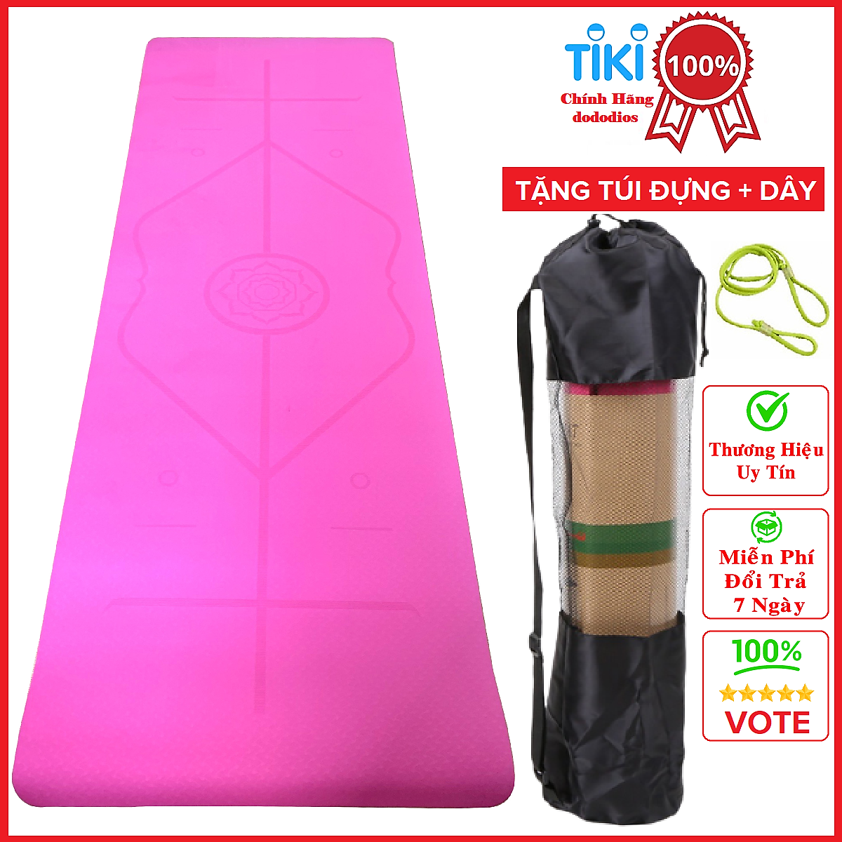 Thảm tập Yoga định tuyến TPE cao cấp tặng kèm túi đựng - chống trơn trượt thấm hút mồ hôi tốt chính hãng DODODIOS - Dây Buộc Chuyên Dụng Tập Yoga