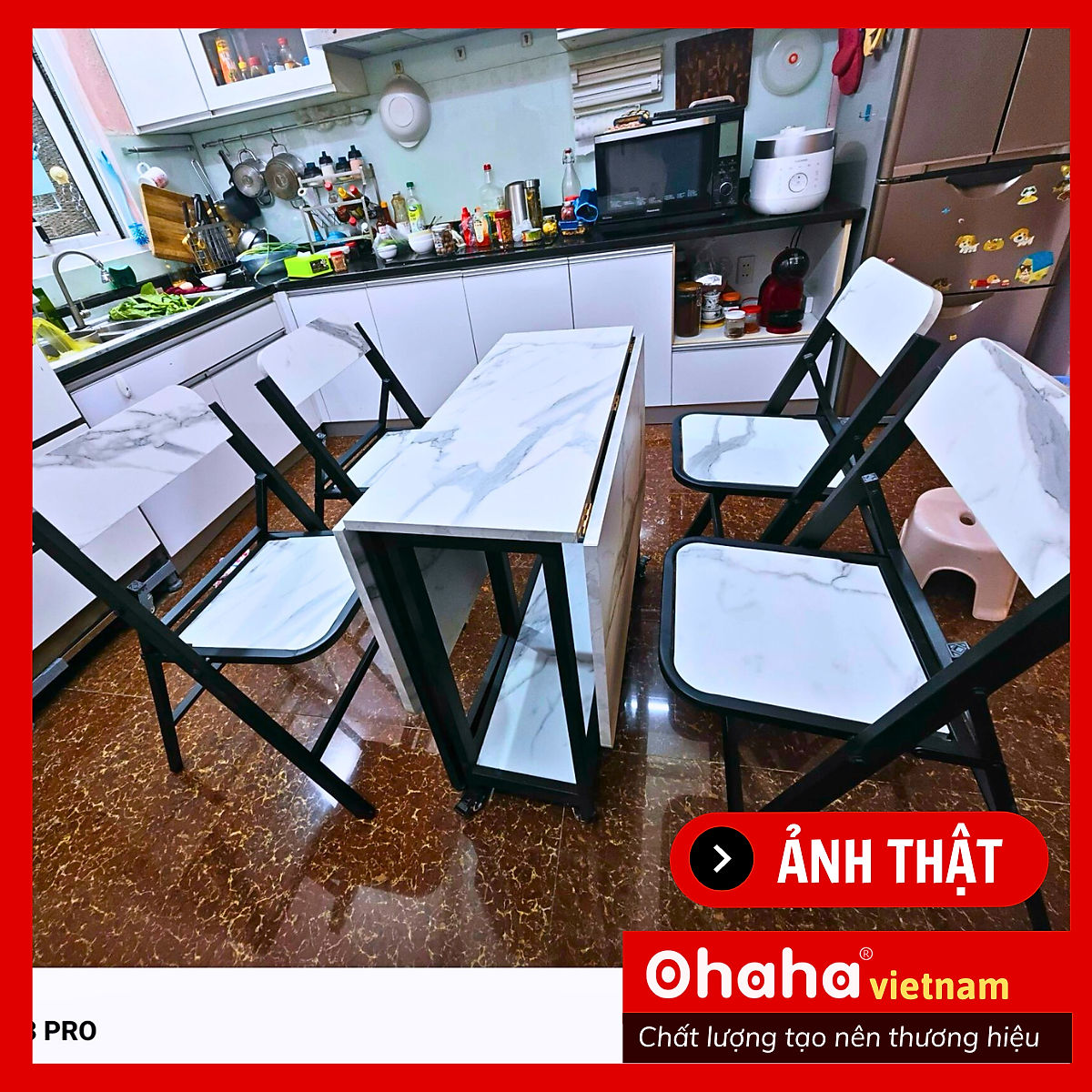 BÀN ĂN GẤP GỌN THÔNG MINH CÓ GHẾ VÀ BÁNH XE OHAHA - BA023