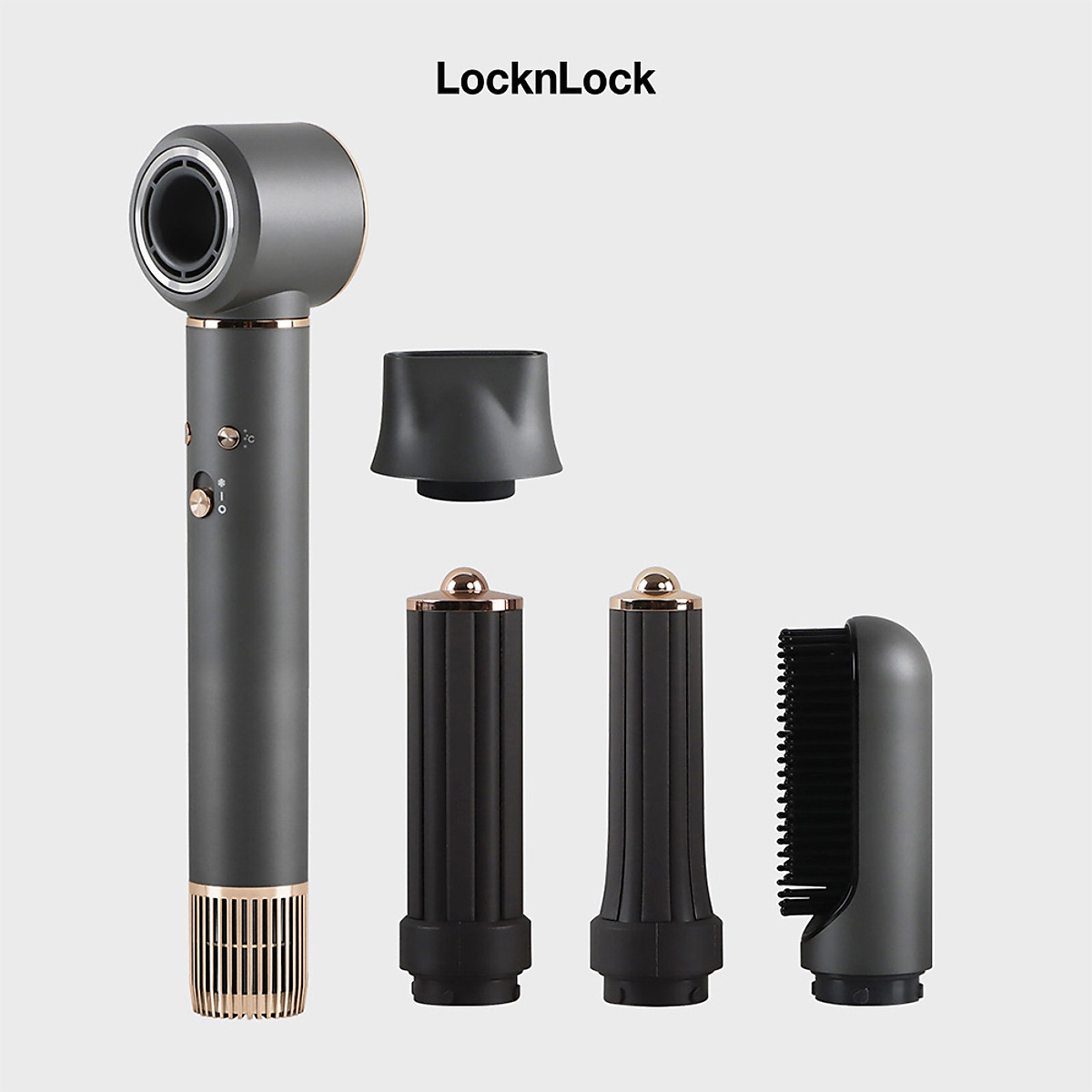Máy sấy tạo kiểu tóc Locknlock Ion âm ENA426GRY Multi hair dryer 220V,1300W, 50Hz- Màu xám - Hàng chính hãng