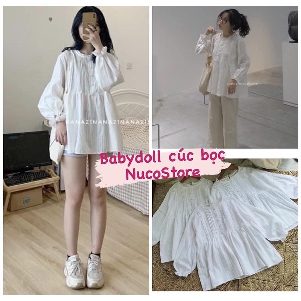 Mua Áo Babydoll Trắng Nút Bọc | Tiki