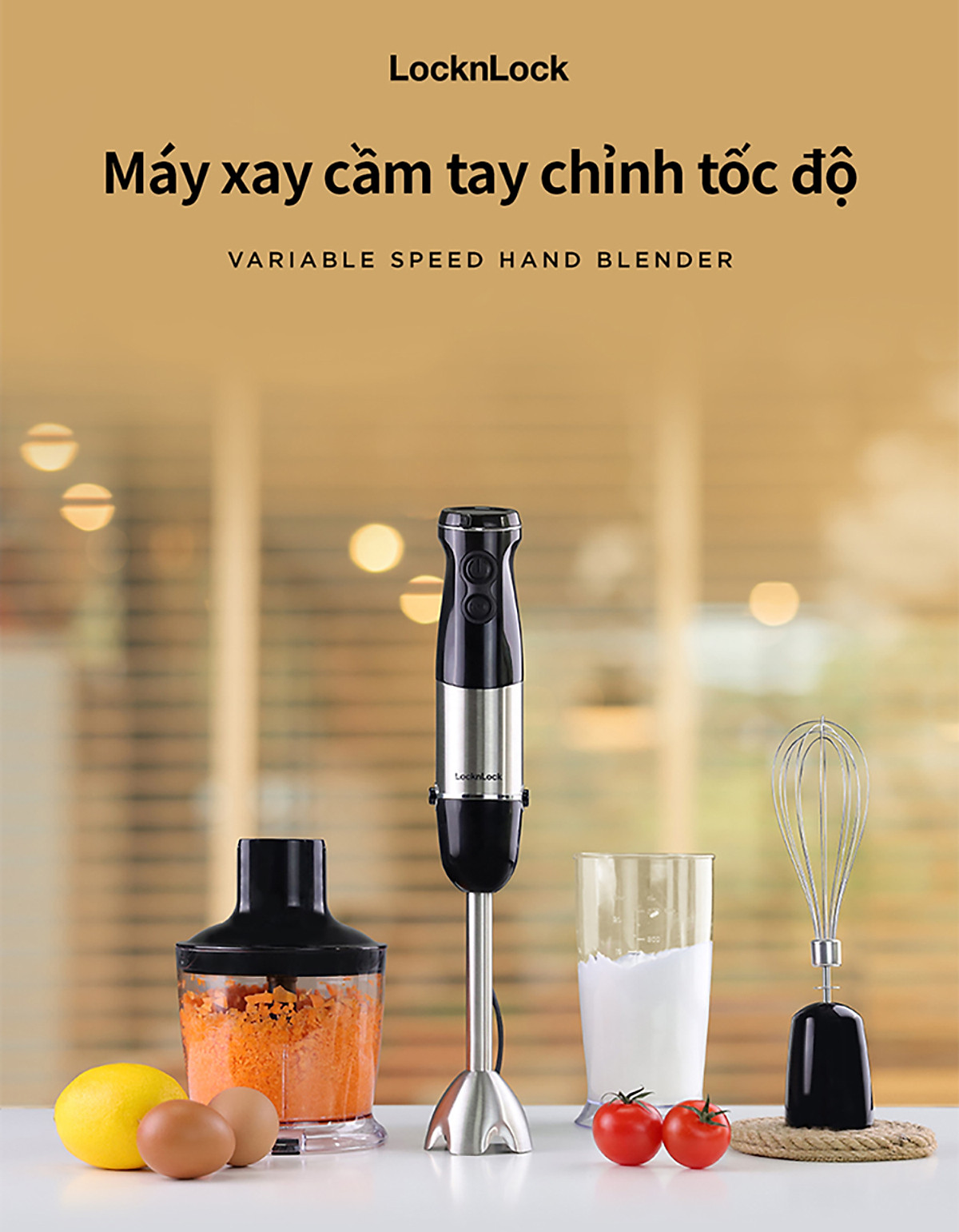 Máy xay cầm tay LocknLock - Hand Blender EJM559BLK (1000W) - Màu đen - Hàng chính hãng