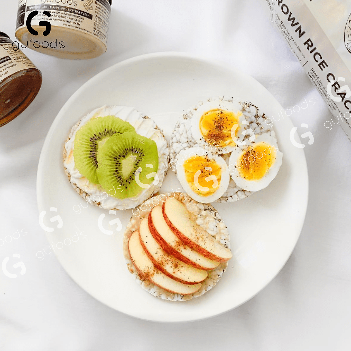 Bánh gạo lứt nguyên hạt ăn kiêng GUfoods (Gói 510g=54 bánh) - Không chiên dầu, Phù hợp Eat clean, Ăn vặt healthy, Thực dưỡng, Tập Gym, Giảm cân