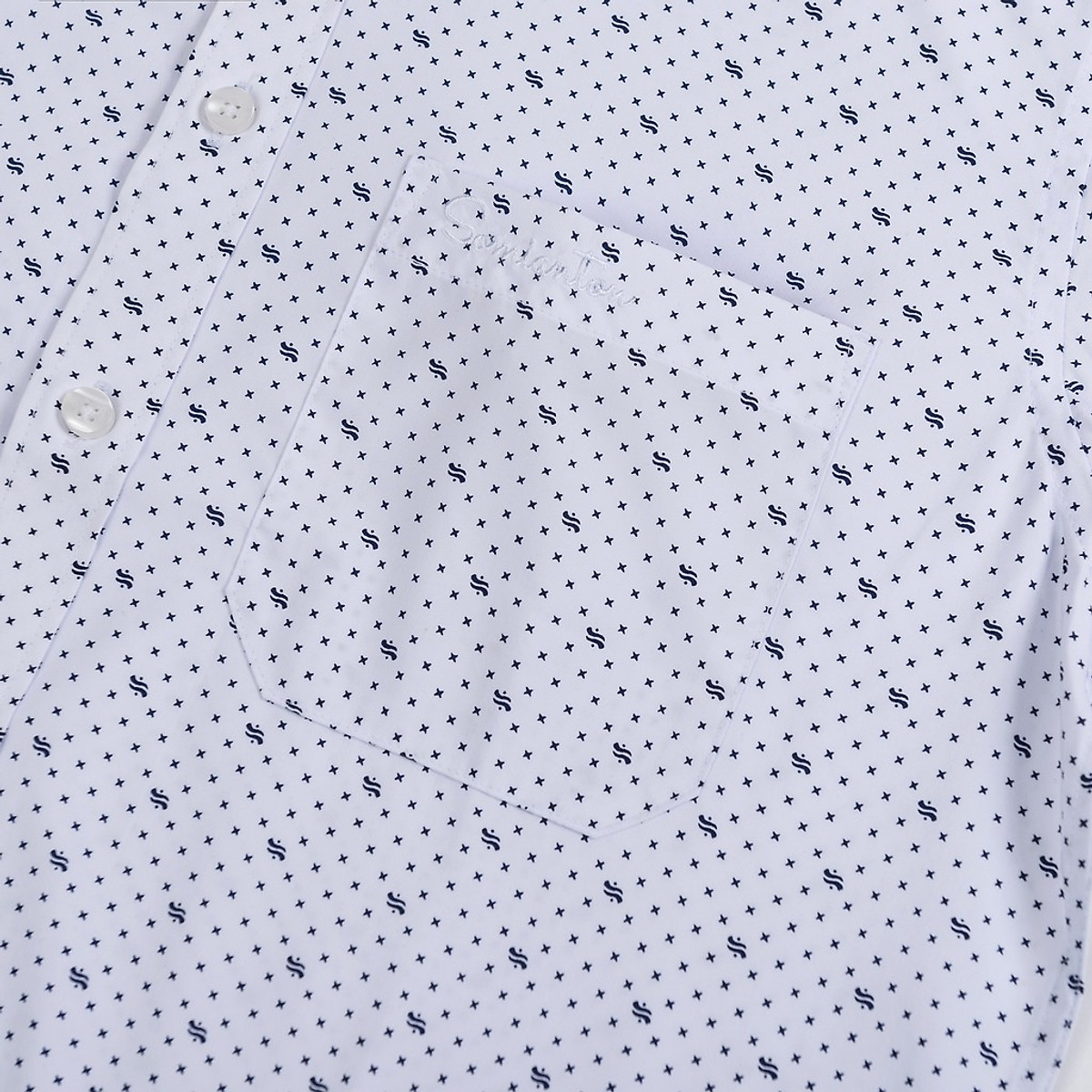 Áo Sơ Mi Nam Công Sở Trung niên Ngắn tay Họa Tiết Chấm Bi Nhỏ Màu Trắng Vải Cotton thương hiệu Anton 808