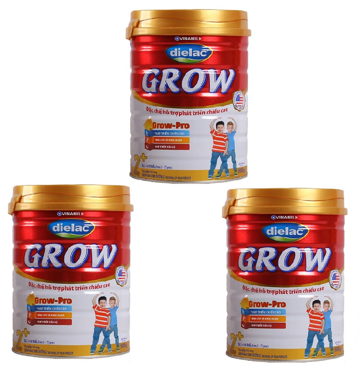 COMBO 3 LON SỮA BỘT VINAMILK DIELAC GROW 2+ LON 900G (CHO TRẺ TỪ 2 - 10 TUỔI)