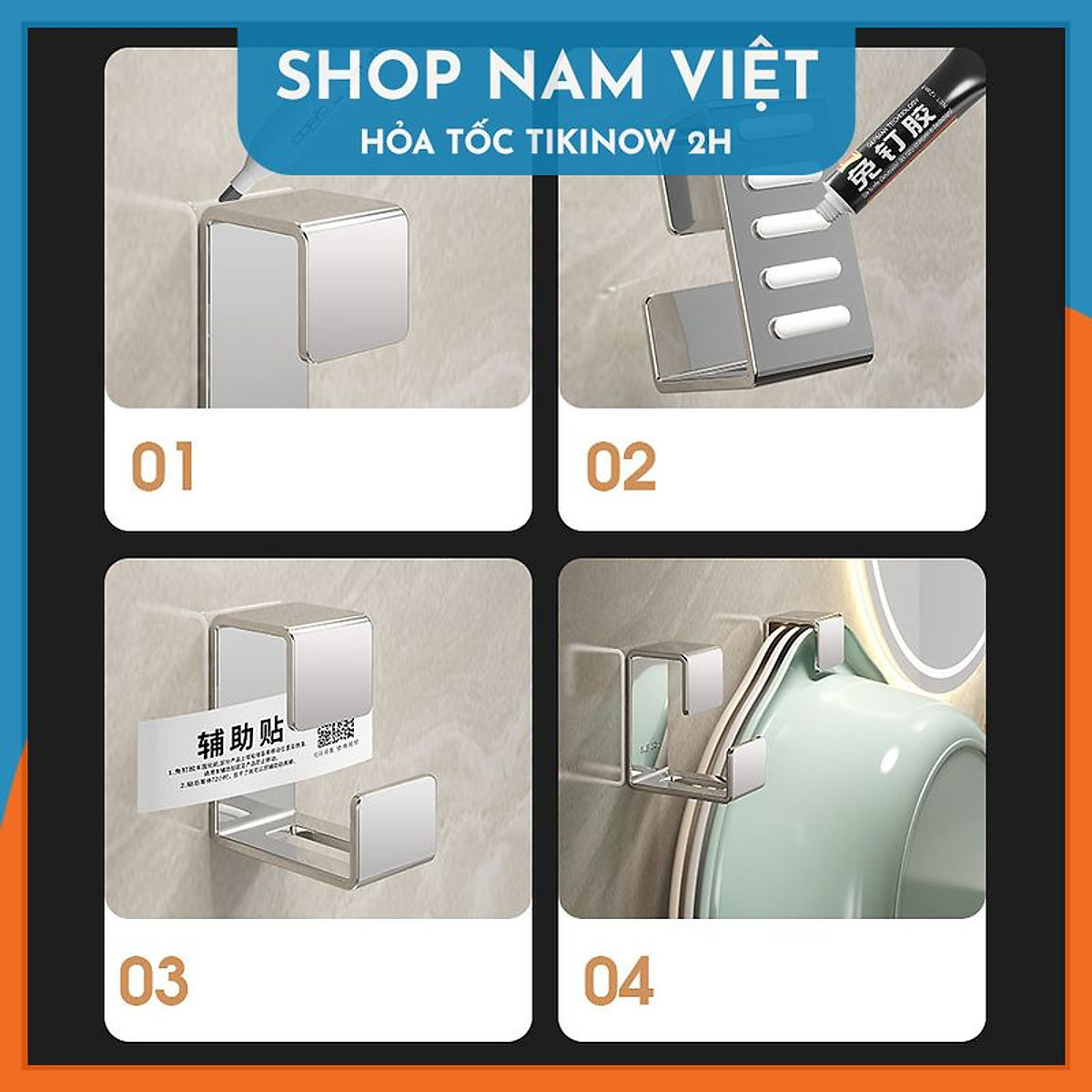 Móc Treo Thau Kiểu Vuông Dán Tường Chắc Chắn