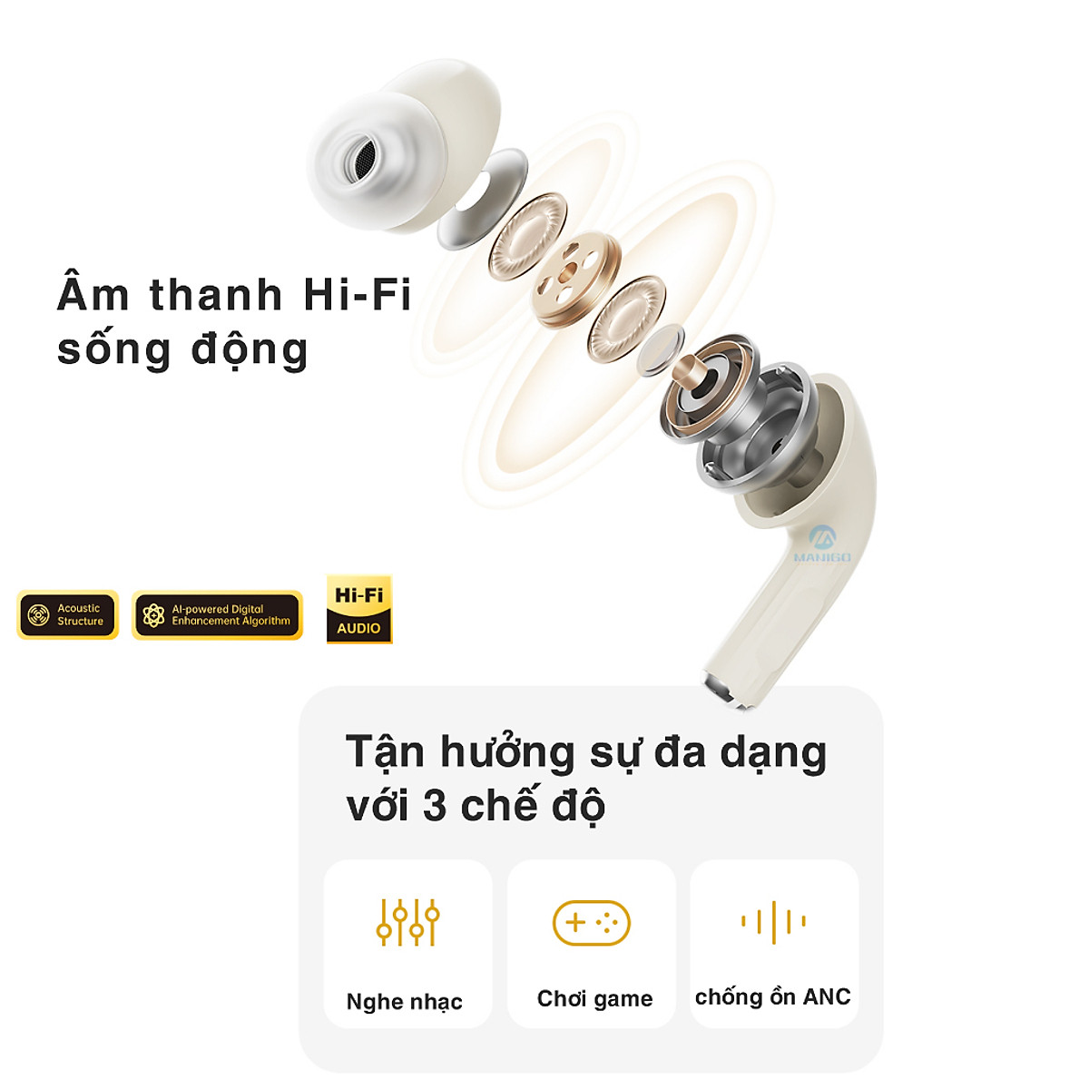 Tai nghe bluetooth không dây nhét tai chống ồn chủ động ANC ROCKSPACE A5 Pro TWS có mic hàng chính hãng BH 12 tháng