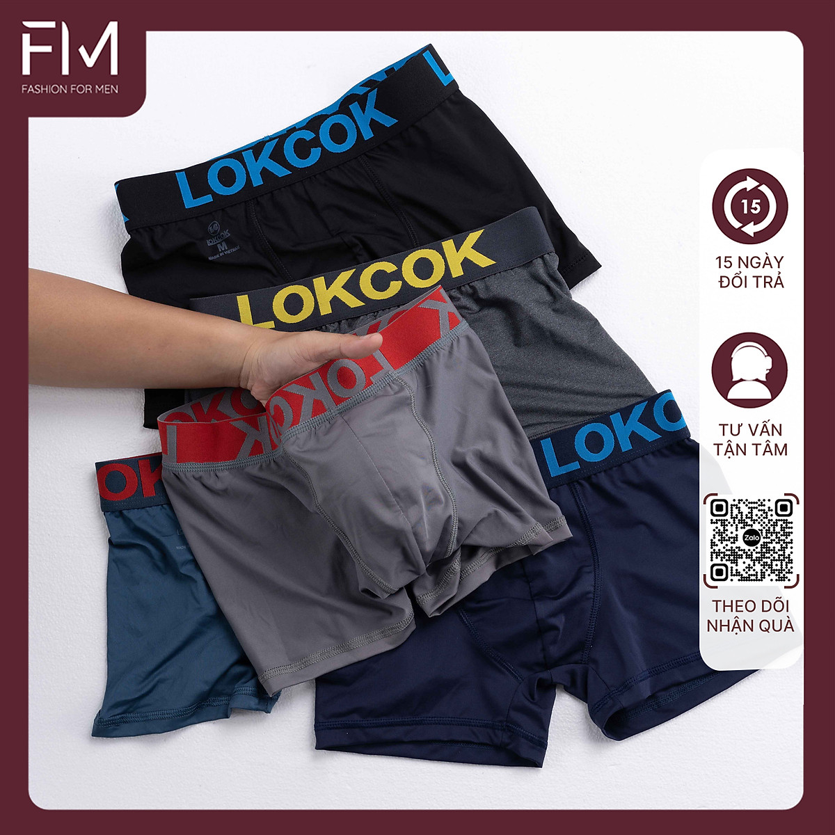 Combo 5 quần sịp boxer chất cotton mềm mịn, thoải mái, nhiều màu - FORMEN SHOP - FMCB5QS007