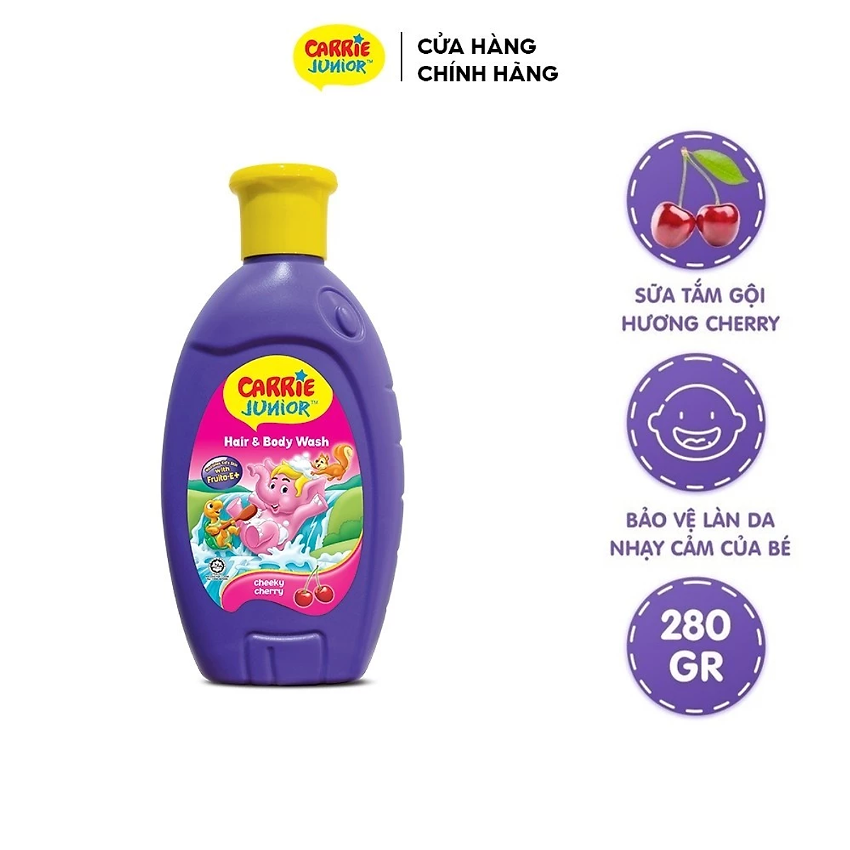 Chai Sữa Tắm Gội cho bé Carrie Junior hương trái cây thiên nhiên 280g