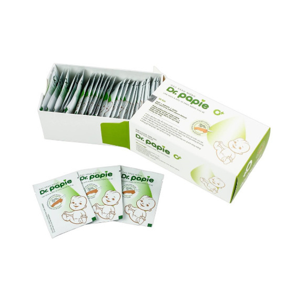 Gạc Rơ Lưỡi, Vệ Sinh Răng Miệng Cho Bé Dr Papie (Tách lẻ 10 gói)