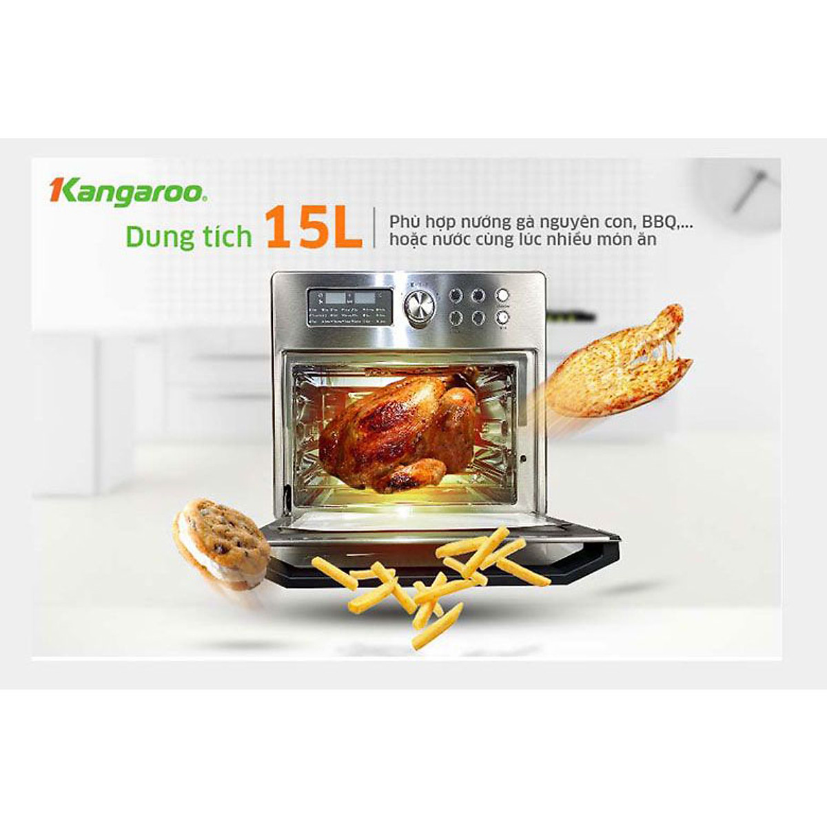 Lò chiên không dầu điện tử Kangaroo 15L model KG15AF3A - Hàng chính hãng