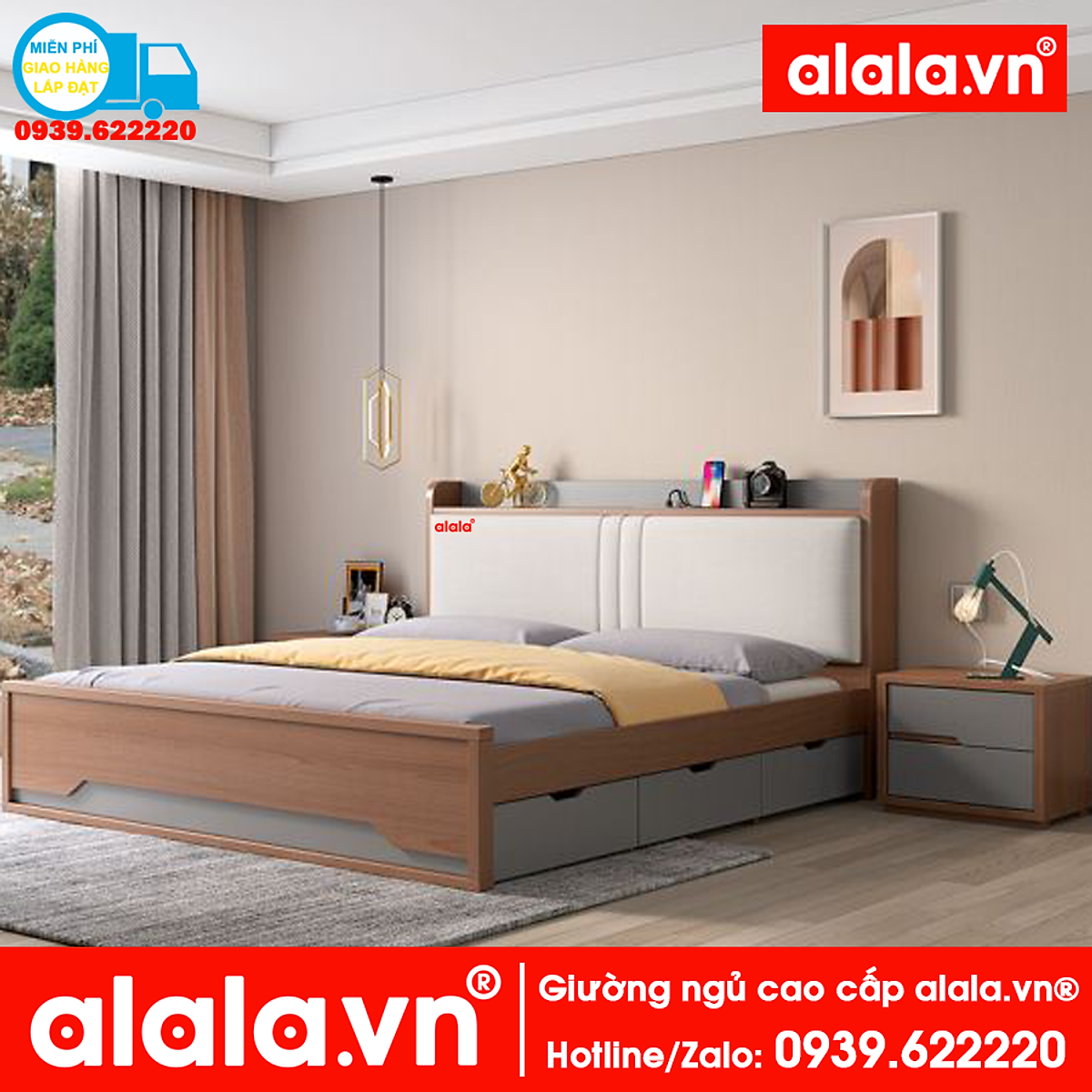 Giường ngủ ALALA 1m2 x 2m cao cấp - Gỗ MDF HMR Lõi Xanh chống nước ...